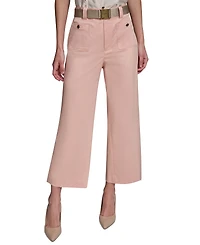 Karl Lagerfeld Paris Women's Mid-Rise Belted Cropped Pants