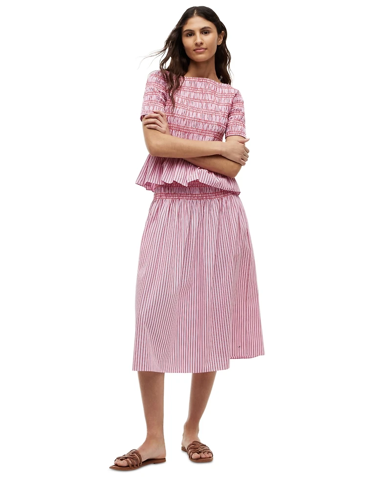 Tommy Hilfiger Women's Cotton Smocked Striped Midi Skirt