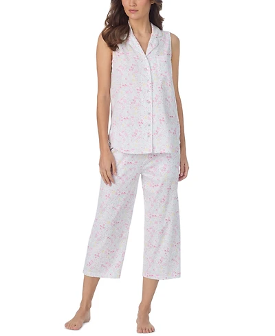 Eileen West Women's Sleeveless Notch Collar Top & Capri Pajama, 2-Piece Set
