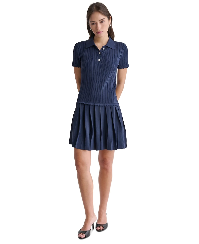 Bcbg Women's Short-Sleeve Pleated Drop-Waist Sweater Dress