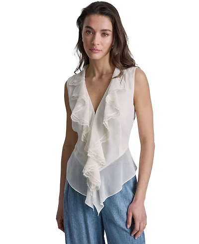 Bcbg Women's Ruffled V-Neck Sleeveless Blouse
