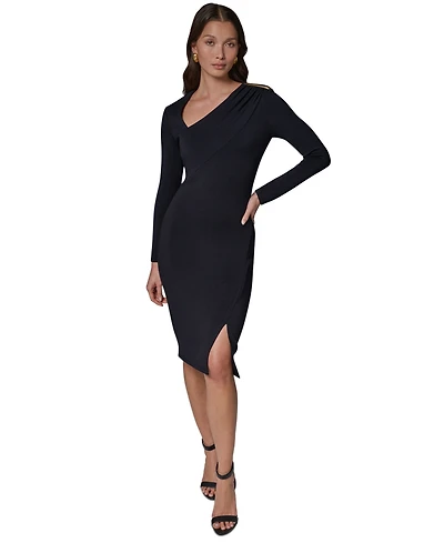 Donna Karan New York Women's Long-Sleeve Asymmetrical Neck Sheath Dress