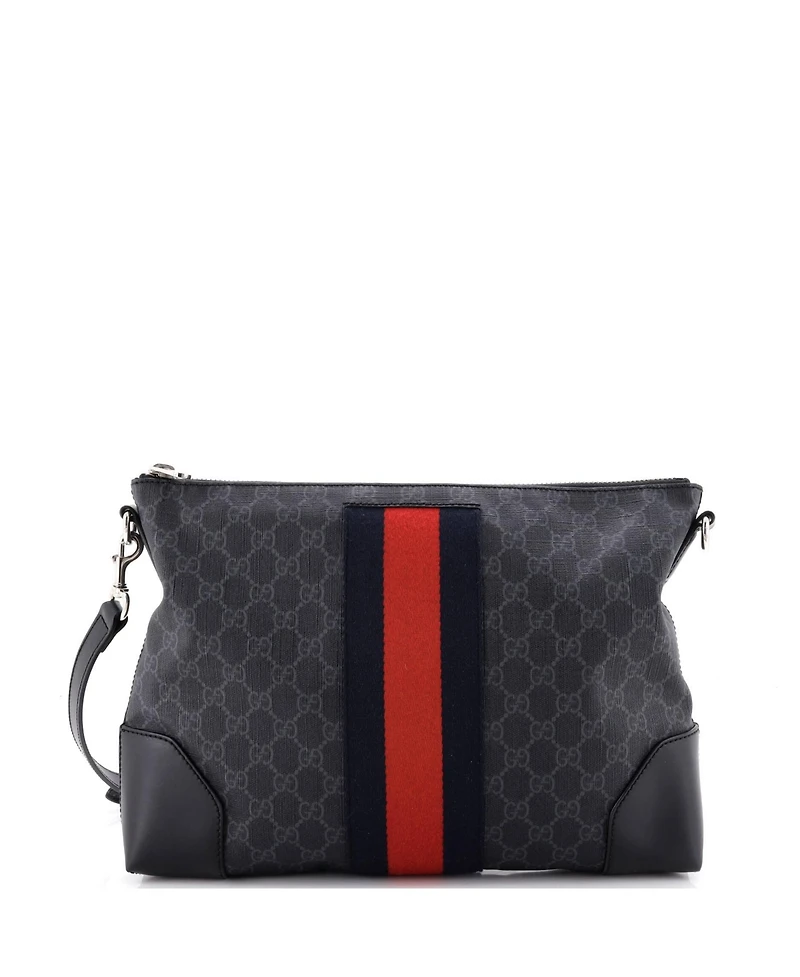 Pre-Owned Gucci Medium Web Zip Flat Messenger Gg Coated Canvas