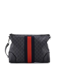 Pre-Owned Gucci Medium Web Zip Flat Messenger Gg Coated Canvas