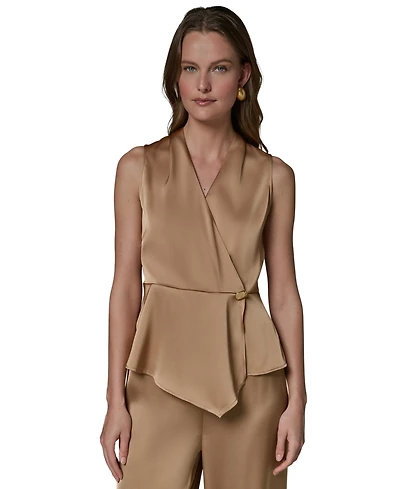 Donna Karan New York Women's Sleeveless Peplum Faux Wrap Top