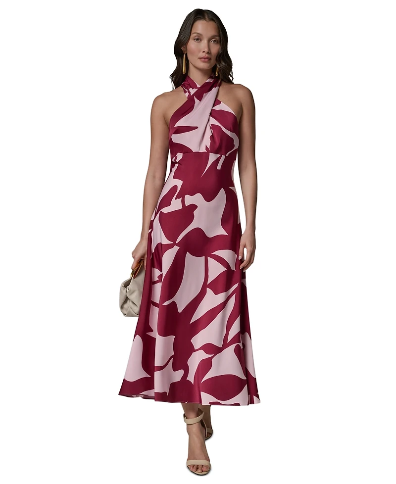 Donna Karan New York Petite Printed Halter Neck A-Line Midi Dress