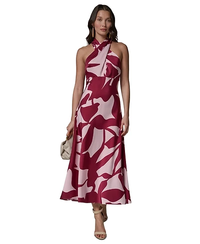 Donna Karan New York Petite Printed Halter Neck A-Line Midi Dress