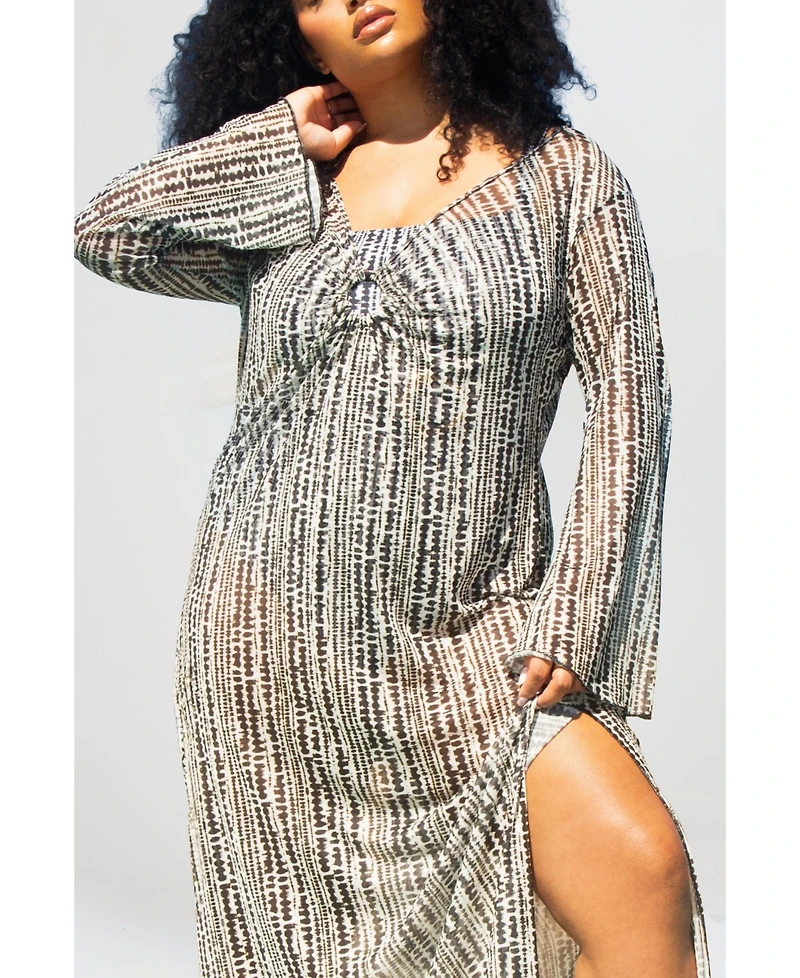 Fashion-szn Curve Plus Sheer Spot-Print Kaftan