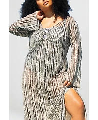 Fashion-szn Curve Plus Sheer Spot-Print Kaftan