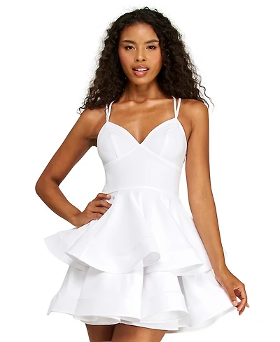 Alex & Sophia Junior's Sweetheart Neck Scuba Crepe Dress with Tiered Skirt