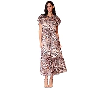 julia jordan Women's Crewneck Flutter-Sleeve Midi Dress