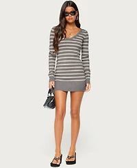 Edikted Women's Kerla Long-Sleeve Striped V-Neck Mini Dress