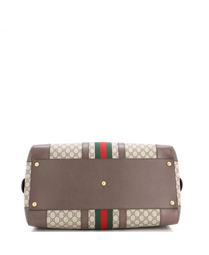 Pre-Owned Gucci Large Savoy Web Convertible Duffle Bag Gg Coated Canvas