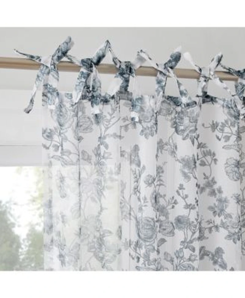 No. 918 Cillian Floral Sheer Pre-Tied Bow Tab Top Curtain Panel Pair