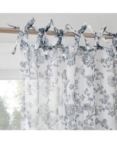 No. 918 Cillian Floral Sheer Pre-Tied Bow Tab Top Curtain Panel Pair