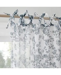 No. 918 Cillian Floral Sheer Pre-Tied Bow Tab Top Curtain Panel Pair