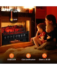 homfan 20" Electric Fireplace Log Insert Heater, 1500W Freestanding Space Heater - Thermostat Knob Control - 5 Flame Brightness Levels