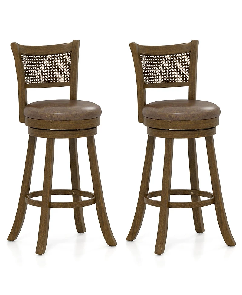 Gymax Set of 2 Bar Stools 30'' Swivel Bar Chairs with Pe Rattan Backrest Bar Height