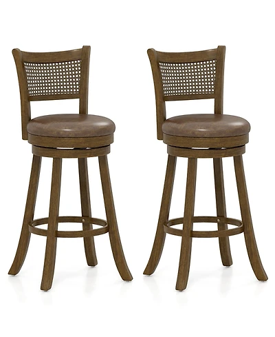 Gymax Set of 2 Bar Stools 30'' Swivel Bar Chairs with Pe Rattan Backrest Bar Height