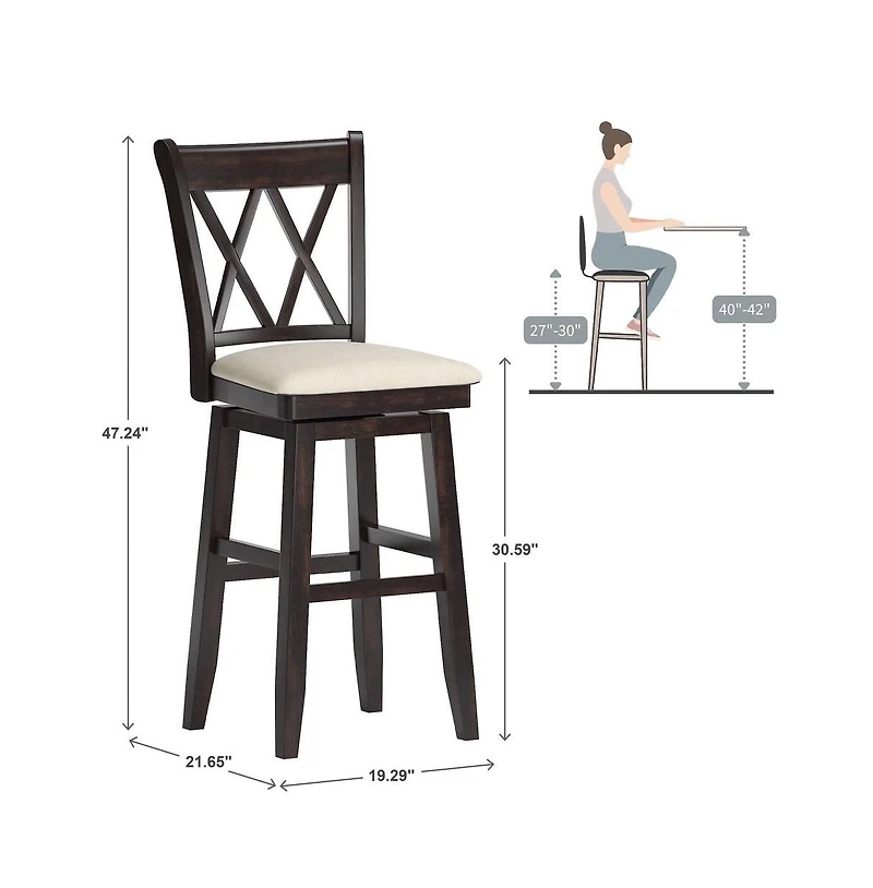 iNSPIRE Q Lea Cross Swivel Bar Stool w/ Beige Linen Seat