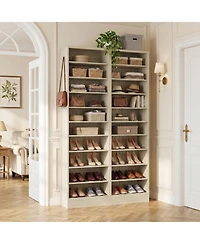 Aheaplus 10-Tiers Tall Shoe Cabinet with Hooks, Entryway Storage Organizer