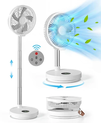 Sugift Portable Rechargeable Pedestal Fan with Remote and 7200mah Battery, Table Desk Fan Folding Oscillating Fan