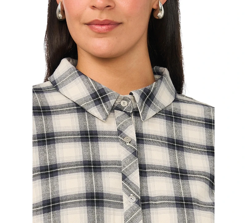 Vince Camuto Plus Plaid Midi Loose-Fit Shirt Dress