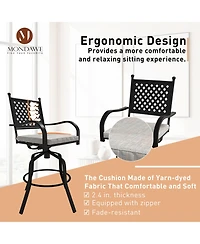 Mondawe 2-Piece Outdoor Swivel Bar Stool Set with High Backrests and Beige Cushions