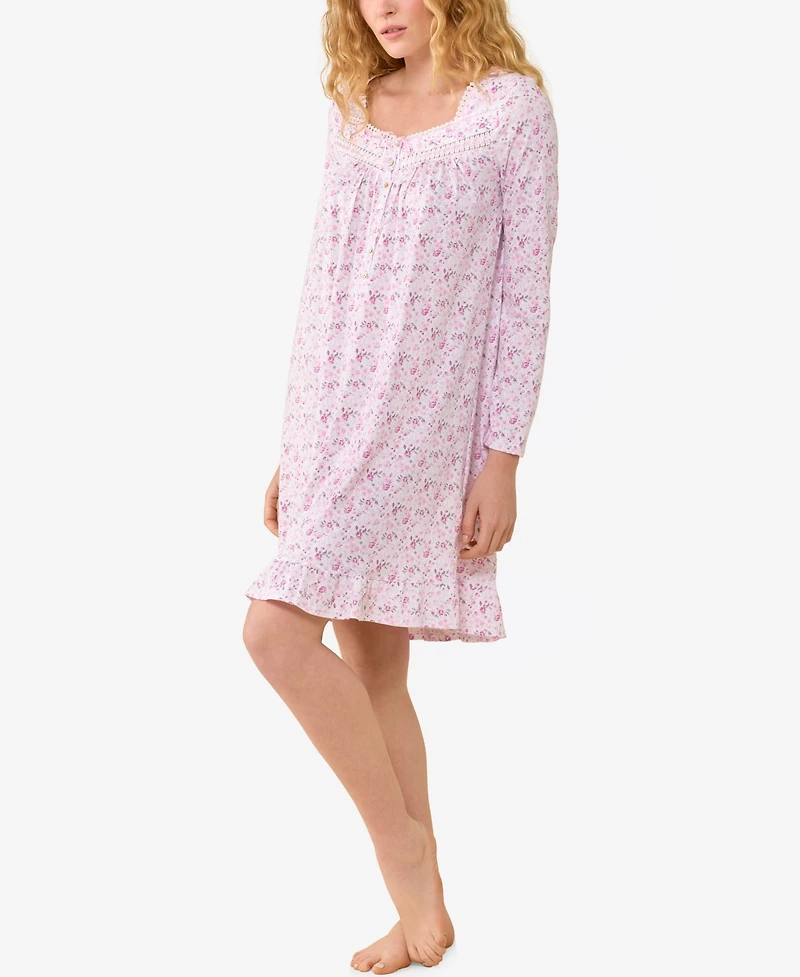 Eileen West Women's Long-Sleeve Floral-Print Short Nightgown