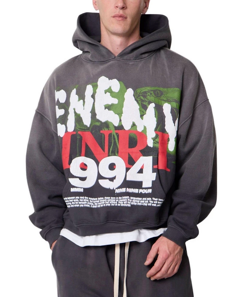 mnml Men's Enemy Graphic Oversized Cropped Hoodie