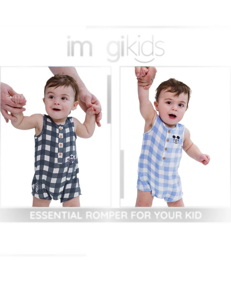 Nightmare Before Christmas Baby Boys' Plaid Cotton-Gauze Sleeveless Romper