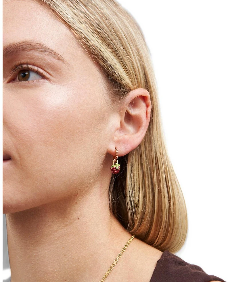 Fable England Orla Raspberry Huggie Earrings in Gold