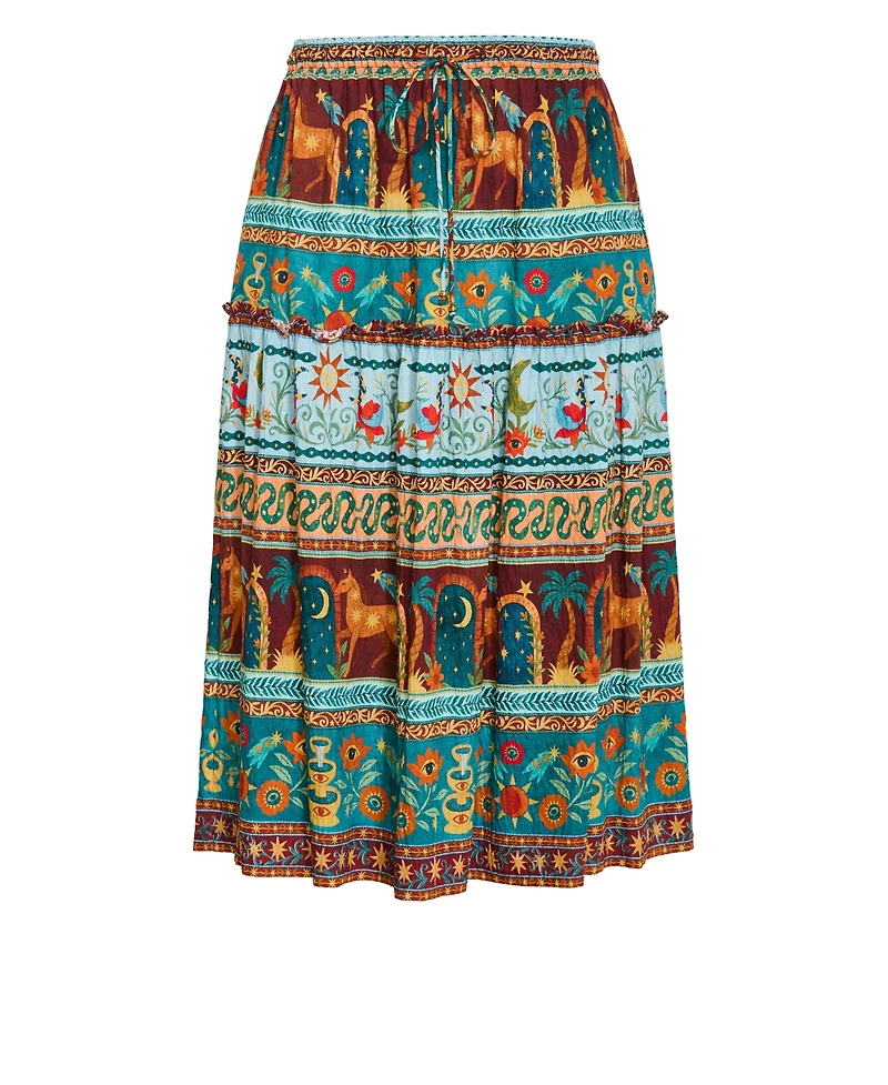 City Chic Plus Paradiso Tiered High-Waisted Print Midi Skirt