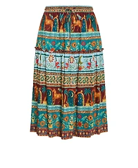 City Chic Plus Paradiso Tiered High-Waisted Print Midi Skirt