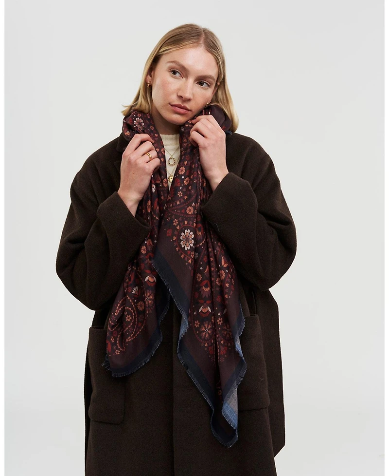 Fable England Women's Eve Paisley Large Square Pashmina Scarf in Chocolate