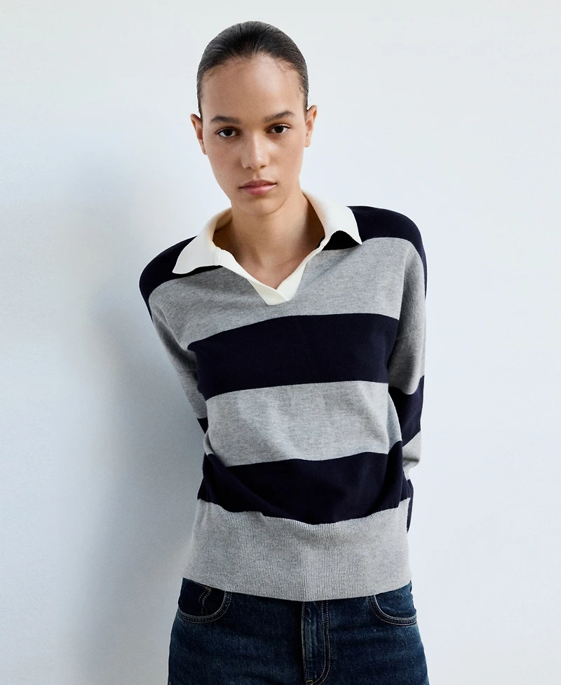 Mango Women's Striped Polo-Neck Long-Sleeve Sweater