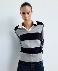 Mango Women's Striped Polo-Neck Long-Sleeve Sweater