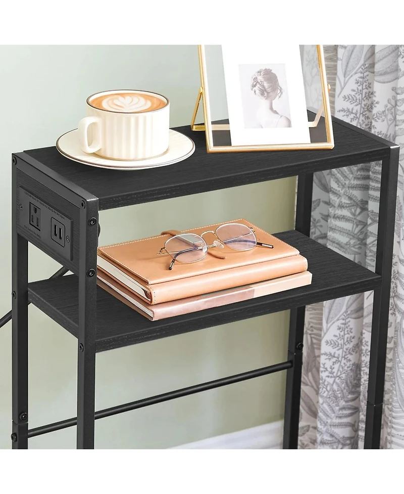 Slickblue Slim Side Table with Charging Station and Storage Shelf for Living Room, Bedroom, Office