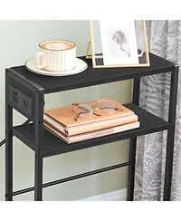 Slickblue Slim Side Table with Charging Station and Storage Shelf for Living Room, Bedroom, Office