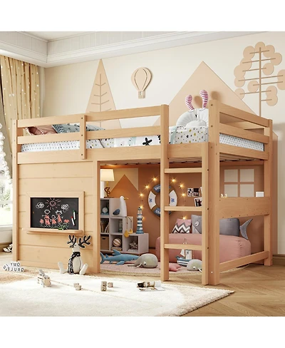 Streamdale Furniture Twin Loft Bed with Slide, Chalkboard and Bookshelf