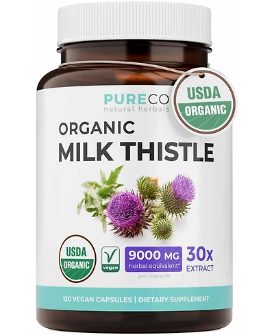 Pure Co Milk Thistle Extract Capsules, 30:1 Extract with 80 Percentage Silymarin, 300 Milligram, 120 Capsules