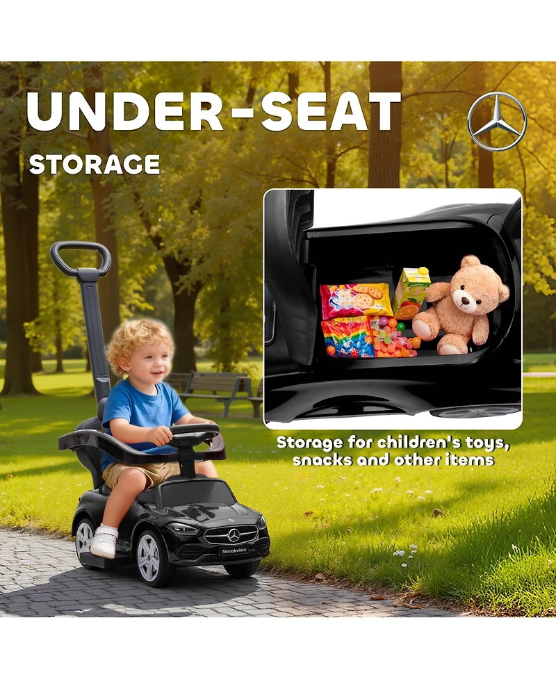 Qaba Mercedes-Benz C-Class 2-in-1 Ride-On Car with Under-Seat Storage, 55 lbs, Ages 1.5-3