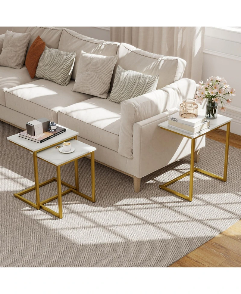 Gouun 3-Piece Stackable Nesting Side Table Set with C-Shaped Steel Frames