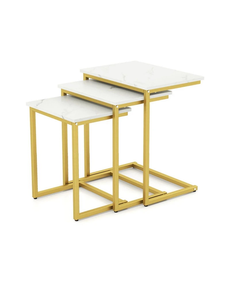 Gouun 3-Piece Stackable Nesting Side Table Set with C-Shaped Steel Frames