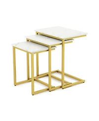 Gouun 3-Piece Stackable Nesting Side Table Set with C-Shaped Steel Frames