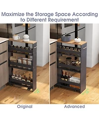 Sugift 4-Tier Slim Rolling Kitchen Cart on Wheels with Open Shelves and Push Handle
