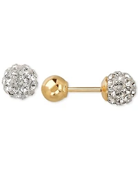 Children's Crystal Fireball and Gold Ball Reversible Stud Earrings in 14k Gold