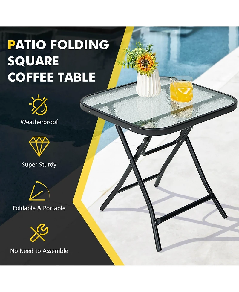 Mecale 18 in Square Folding Bistro Table with Tempered Glass Top