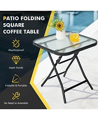 Mecale 18 in Square Folding Bistro Table with Tempered Glass Top