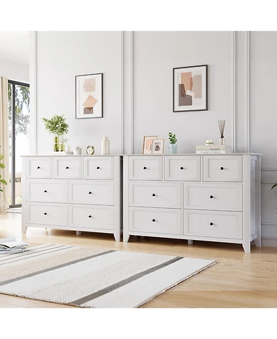 homfan 2 Set of 7 Drawers Dresser for Bedroom, 54" Modern 7 Chest of Drawer Dresser, Storage Organizer with Drawers for Living Room, Hallway